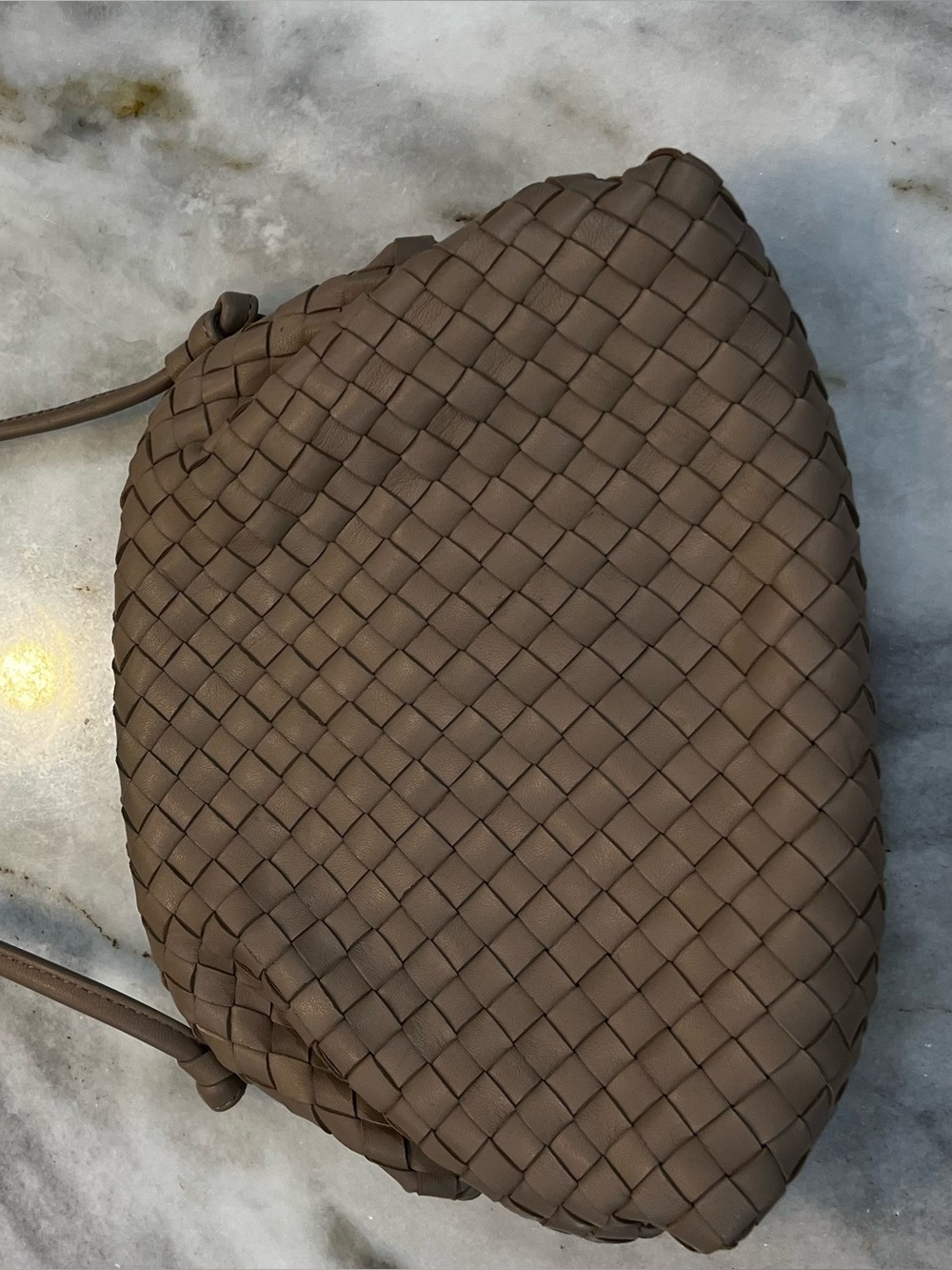 Quince Woven 100% Leather Crossbody Bag in Taupe Brown can convert to clutch
